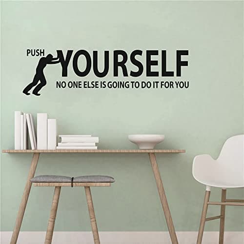 YOYOYU ART HOME DECOR Inspirational Quote Wall Sticker Push Yourself Motivation Success Wall Decal Vinyl Office ation Wall for Classroom Gym Fitness Mural TM-74 (Black)