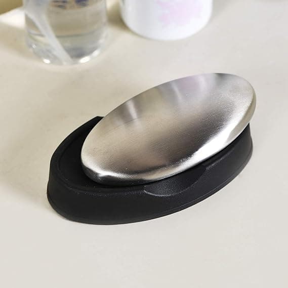 Stainless Steel Odor Remover Soap with Non-Slip Holder for Kitchen Smells Soap dish