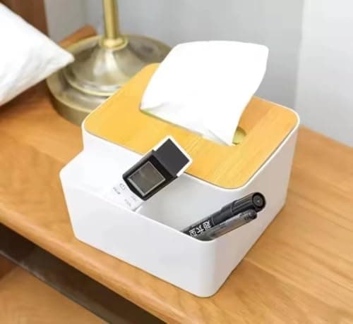 Generic Plastic tissue box with a place for the remote and small items, .ais