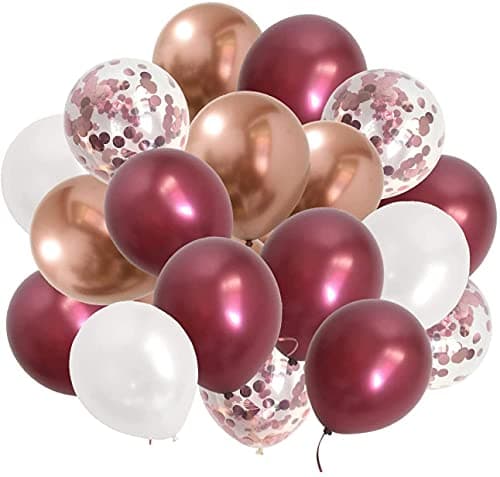 Chrome Rose Gold Burgundy Balloons 50Pieces White Metallic Rose Gold Dark Red Balloons for Birthday Women Wedding Bridal Shower Anniversary Party Decorations Burgundy Chrome Rose gold
