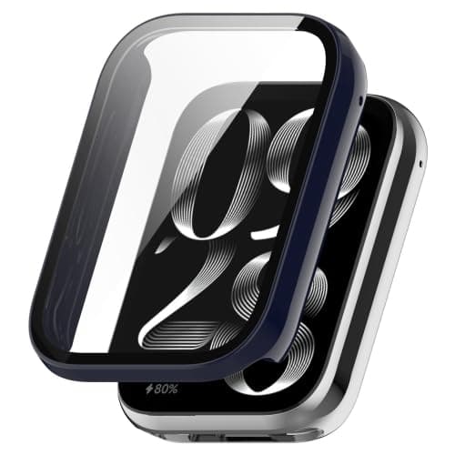 Hard PC Watch Cover Intended for Xiaomi Band 8 Pro Case,Screen Protector with Tempered Glass Shock-Proof Protector Case for Xiaomi Mi Band 8 Pro (Blue)