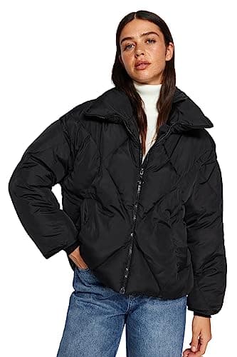 Trendyol Black Oversize Mold Water Repellent Inflatable Quilted Coat Twoaw24Mo00146,Black XS Electronic switch
