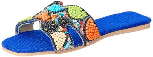 OX womens OX-W-43-Blue/Blue Slipper Sandal