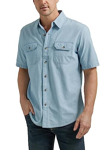 Wrangler Authentics mens Short Sleeve Classic Woven Shirt Button Down Shirt