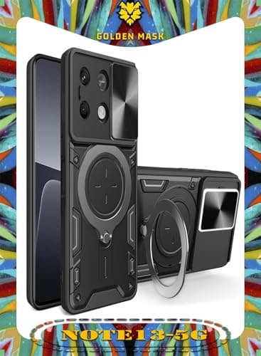 GOLDEN MASK For Xiaomi Redmi Note 13 5G Armored Camera Shield Cover Camera Lend Protection, Built-in 360° (Black) Cellular phone case
