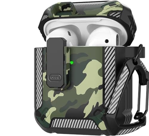 Elmo3ezz Compatible for AirPods Case Cover, Airpods 1/2 Protective Case with Lock Gen 1/2 Military Hard Shell Rugged Shockproof with Apple Airpods 2nd Airpods 1st Generation, (Camo Green) Portable electronic device cover