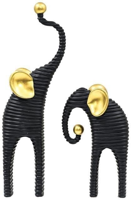 Generic Decorative Elephant Figurines Set, Modern Art Design, 2 Pieces (Black)