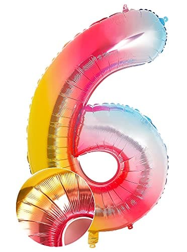 PartyWoo Number Balloons, 40 inch Rainbow Balloons, Large Number Balloon, Happy Birthday Balloon, Foil Balloons for Parties, Decorations for Birthday Decorations (Rainbow, Number 6)