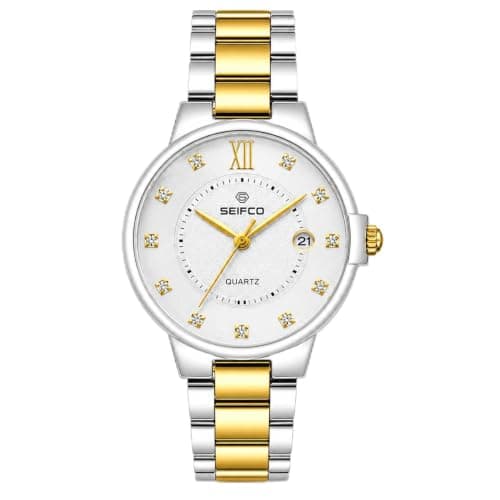 SEIFCO SF-VA-004 Man Stainless Steel Analog Watch Quartz Movement Date Window Stainless Steel Bracelet 3M Water Resistant Classic Style