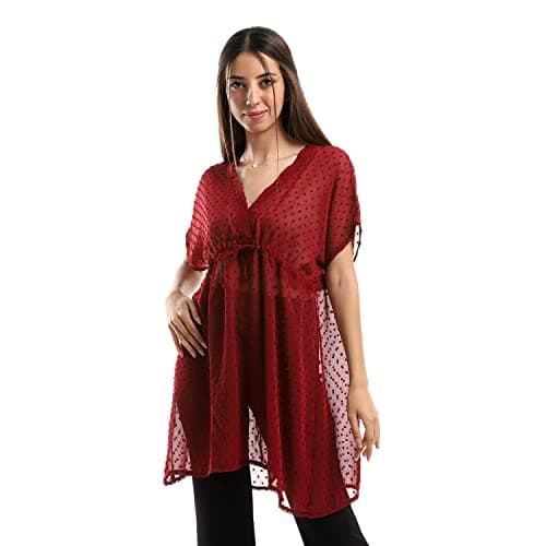 Jamila Women Self Stitches Sheer Short Sleeves Blousewomen ,marron-3XL Shirt