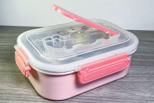 Generic 2-Compartment Stainless Steel Lunch Box with Spoon,Stainless steel interior with two large compartments, spacious enough for a full meal,Durable plastic exterior,Multicolor, .sew Meal holder