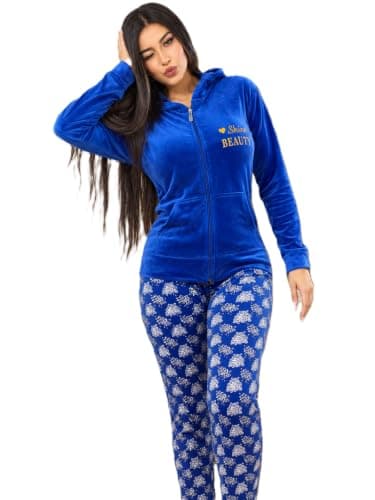 PROJECT Z Women's Winter Velvet Full Zipper Hooded Long Pants Floral Pajama Set – Comfortable and Warm Home Pajama Set for Women – Lorina-3184 – L-2XL – Multicolor