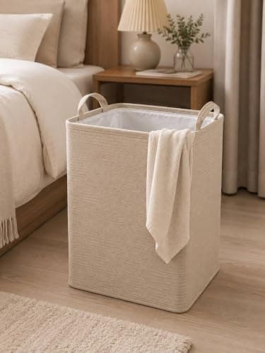 Generic Laundry Basket,Practical size: 30 x 40 cm,Available in beige; offers ample space for gathering clothes and linens before washing,Equipped with two handles,with light-colored fabric, .sa Laundry hamper