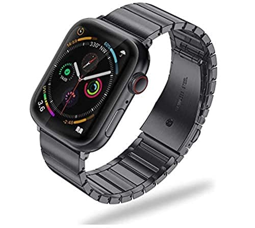 Watch Band for apple Watch 44mm 42mm Series 5/4/3/2/1, Premium Stainless Steel Replacement Wristband Metal Strap Link Bracelet for all Versions 44mm 42mm apple Watch, Black