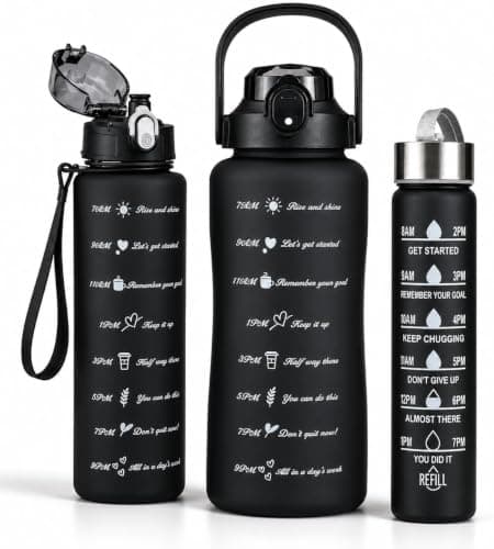 3-Pack Sports Water Bottle Set 2L 1L 500ml with Stainless Lid and Straw