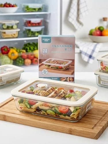 Generic Glass Food Storage Container,made of high-quality borosilicate glass, airtight lid with air-release valve keeps food fresh longer, safe BPA-free material, modern clear. (Rectangular)