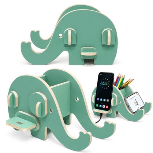 Wood Desk Organizer Multipurpose Pen Holder Phone Holder Stationery Organizer Desk Organizer Gift for Kids and Adults Multifunctional Elephant Decor MDF Wood Phone Holder 8ml Turkey Easy Installation Caddy
