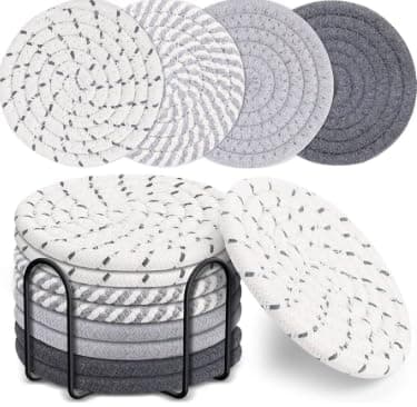 Coasters 8 Pieces with Metal Holder | Coasters to Protect Surfaces from Heat and Humidity | Suitable for Home & Office NE Drink coaster