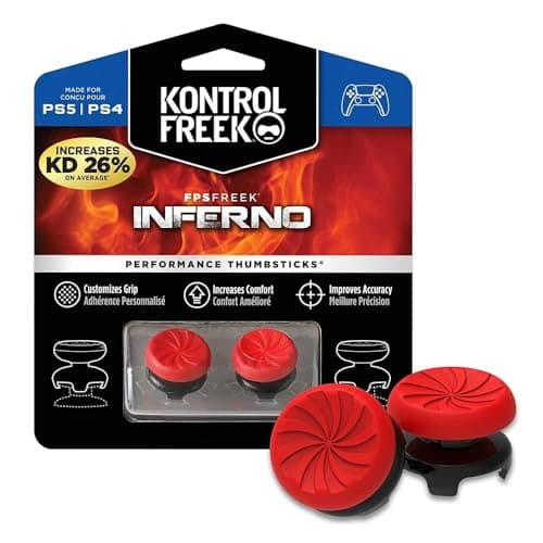 FPS Freek Inferno for Playstation 4 (PS4) and Playstation 5 (PS5) Controller, FPS Freek Galaxy Performance Thumbsticks for Nintendo Switch, Galaxy Themed Thumbstick Covers (2 High-Rise Concave, Red) Keycap