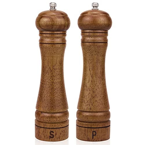 XQXQ Wood Salt and Pepper Mill Set, Pepper Grinders, Salt Shakers with Adjustable Ceramic Rotor- 8 inches -Pack of 2 Seasoning mill