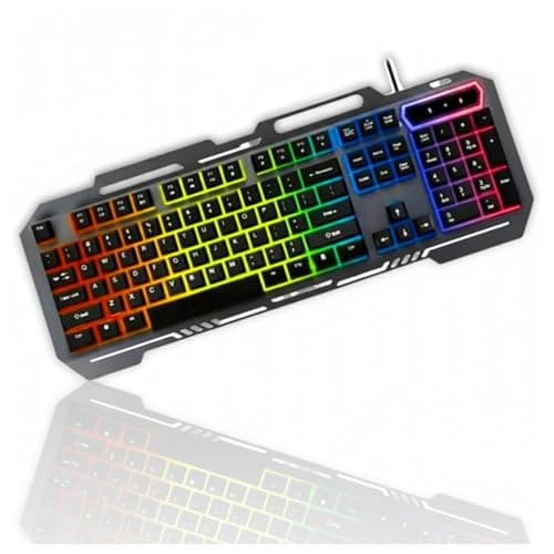 ZERO Wired Gaming Keyboard with Rainbow LED Backlighting, Silent Keys, English & Arabic Layout, Multimedia Shortcuts, Elegant Ergonomic Design (ZR-2080)