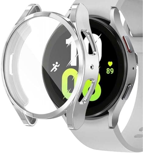 Case Compatible with Samsung Galaxy Watch 4 44mm 2021 & Watch 5 44mm 2022 Case All-Around Screen Protector Soft TPU Shockproof Cover Slim Guard Thin Bumper Shell Protector (Silver)