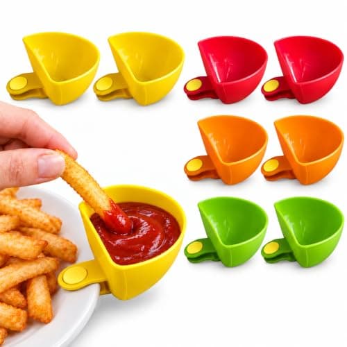 8-piece Dip Clip for Bowls Plates | French fries and dipping sauce service set | For ketchup, spices, salt, sugar, salad dressing, spices | Colorful sandwich dipping sauce bowls for portion control Dishware bowl