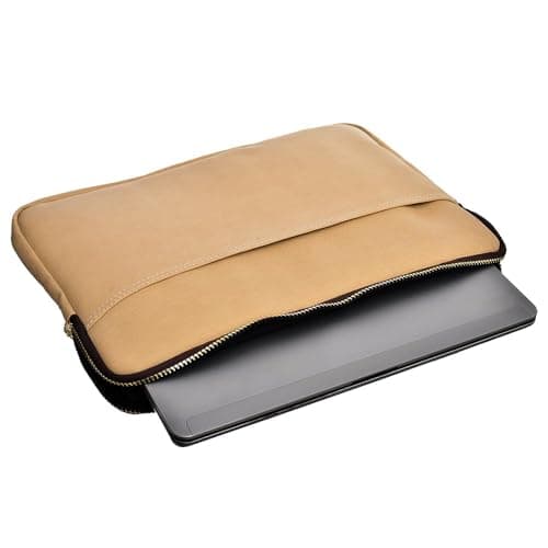 Accelerate Linear Light Beige Leather Protective 15-15.6 inch Premium Laptop Sleeve Case with Zipper and Front Pocket for Accessories | Slim Design Laptop Bag compatible with MacBooks and Laptops Portable electronic device cover