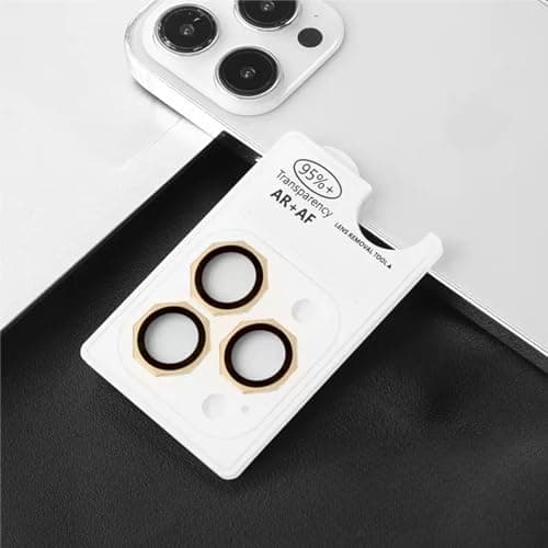 Camera Lens Protector compatible with iPhone 11 Pro/ 11 Pro Max/ 12 Pro, Hexagonal Design, Tempered Glass and Aluminum, 95% Transparency, Anti Scratch, AR High Definition Transparen (Gold) Screen protector