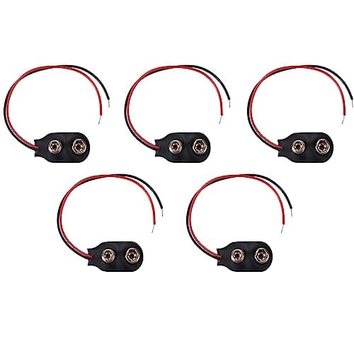 5pcs 9V Battery Clip Connector with Leads – Soft Buckle Snap Type, DC Power Cable Wire -17cm Length - Power cord