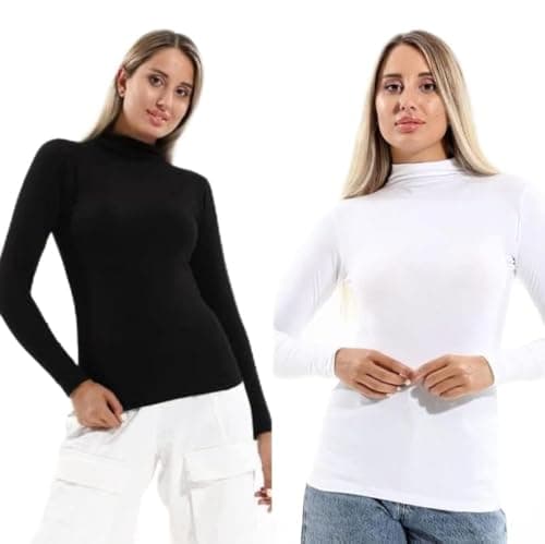 Cottonil Pack Of 2 Long Sleeves High-Neck Solid Cotton Lycra Undershirt For Women Shirt
