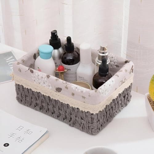 Wicker Rattan 3-Size Storage Basket Set Linen Lined for Bathroom Home Storage box