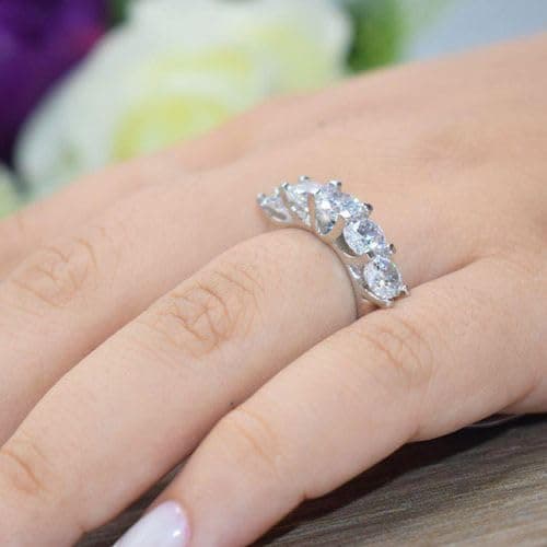 3 Diamonds -33701595392188 Platinum Plated Ring for Women with Zircon Stone - Silver