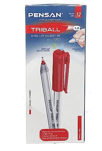 Pensan Pen - Tri-Ball 1003, 12-Piece Set, 1.0mm, Red