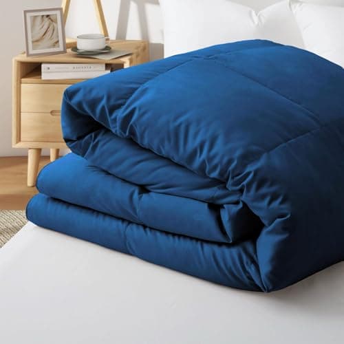 Ocra Light Duvet, White, Lightweight Summer Comforter, Hotel Style, Microfiber, Made in Egypt (Navy Blue, King 260x240) Blanket
