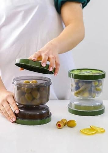 Generic Pickle and Olive Storage Jar with Airtight Lid, Internal Strainer, Clear, for Pickles, Olives, and Lemons, .rom Food storage container