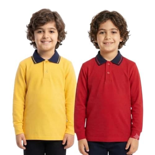 Red Circle Bundle of 2 long Sleeve Polo T-Shirt Kids YELLOW-red 14