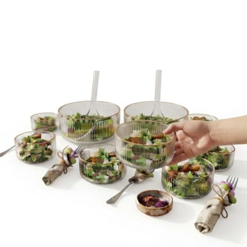 11-Piece Transparent Salad Bowl and Serving Set for Fruit and Appetizers