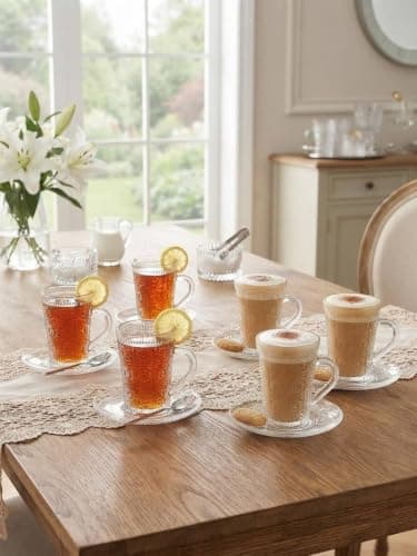 Generic Glass tea mug set, 6 pieces,Suitable for hot drinks like tea, coffee, and Nescafé, as well as mint tea and cold drinks, .sn Drinking cup