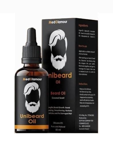 Beard Oil 50ml for strengthening beard growth and nurturing hair follicles - with Argan, Jojoba, Avocado, Sweet Almond, Grapefruit, Macademia and Vitamin E - Unibeard oil with coconut scent Hair styling agent