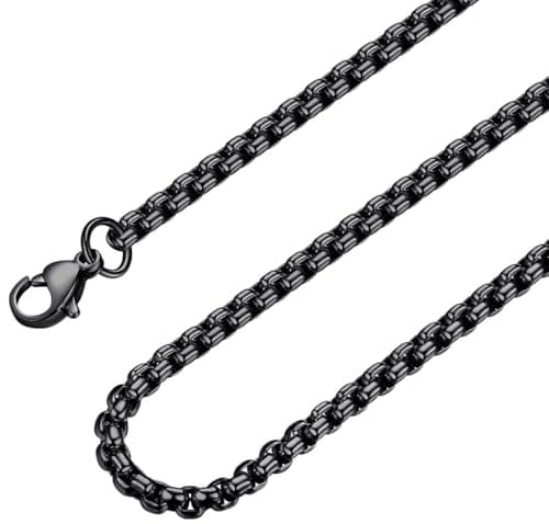Bowisheet Black Square Rolo Chain Stainless Steel Round Box Chain Necklace Men Women