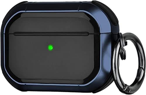 AirPods Pro 2 Case Cover and AirPods Pro 1st Case with Keychain Rugged Armor Designed Compatible for Apple Airpods Pro 2nd Case 2022 and Airpods Pro 2019 Case for Women Men Front LED Visible Blue Portable electronic device cover