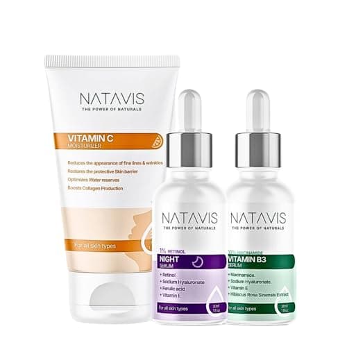 Natavis Retinol serum 30 ml + 10% Niacinamide Vitamin B3 Serum 30 ml + Vitamin C Moisturizer 50 ml - Reduction Fine Lines & Wrinkles - Hydration - Acne Treatment Skincare Routine Skin serum