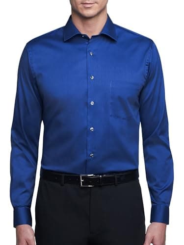 Van Heusen Men's Dress Shirt Regular Fit Flex Collar Stretch Solid, Royal Blue, 15.5" Neck 34"-35" Sleeve (M)
