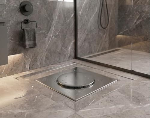 C K S PURA Stainless Steel 304 Floor Drain Square Shower Drain Cover Twisted Lid Anti Clog Hair Strainer Fast Flow Bathroom Drain 15x15 20x20 cm Multi Color Options (Silver, 15x15 cm)