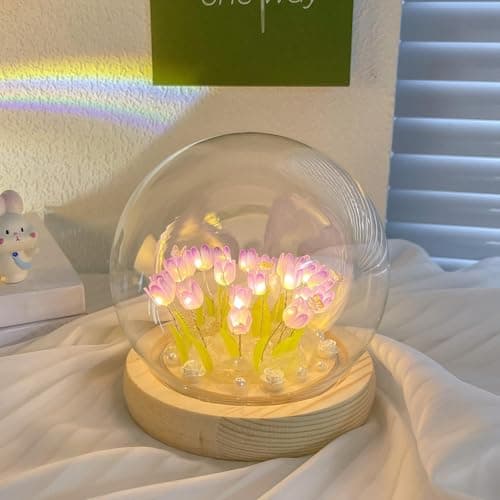Rose crystal masterpiece table lamp-artistic crystal tulip lamp with elegant glass and flower design, perfect for women's room and office decoration