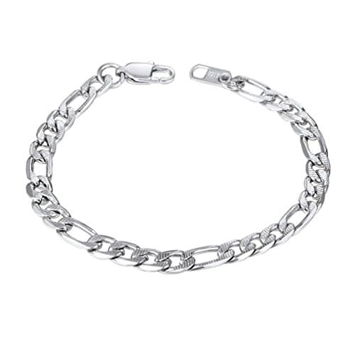 Men Figaro Chain Bracelet 18K Gold Plated Stainess Steel/Black Hand Link Jewelry for Women, 6mm Width 19CM/21CM Two Sizes