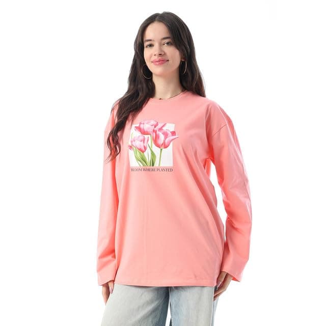 Andora Womens Crew Neck Printed Long Sleeves Oversized T-Shirt (pack of 1)