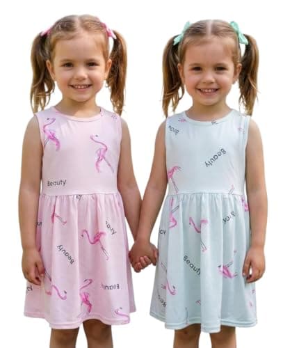 Pink Flamingo Print Girls Summer Nightgowns Set of 2 | Short Ruffle Sleeves,2 Piece Set,Soft And Comfortable Fabric,Suitable For Daily Wear,Little Girls Nightgown nightshirt