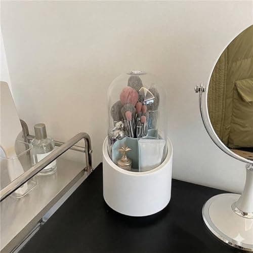 Rotating Makeup Brush Organizer | 7 Compartment Acrylic Case for Easy and Neatly Organizing Cosmetics Caddy